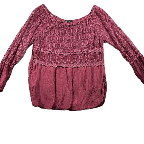Charlie B Women Blouse Sheer Lace Victorian Goth Witchy Burgundy Large I218 - Picture 1 of 10